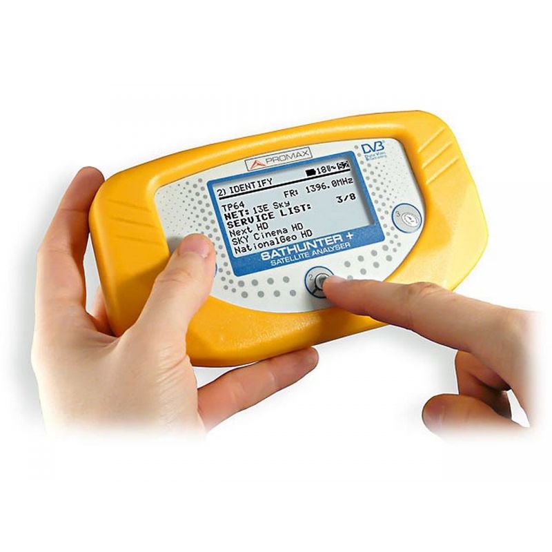 Satfinder buscador de satelites Promax SATHUNTER+ DVB-S/S2 y DSS Espectros, BER, MER