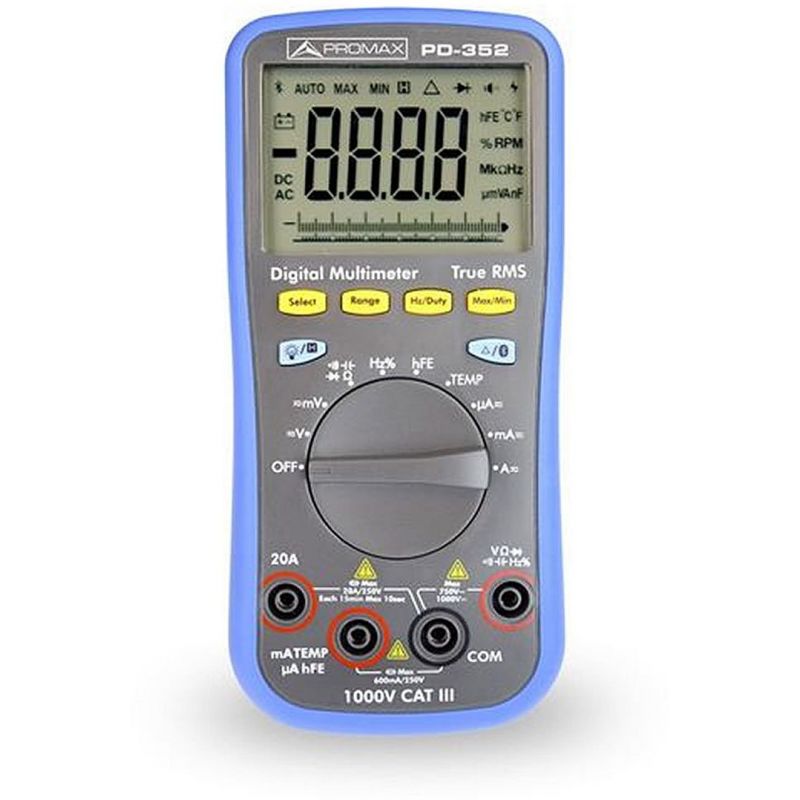 Multímetro Digital RMS 4 dig Automático. C, F, Transistores, Temp.	 Promax
