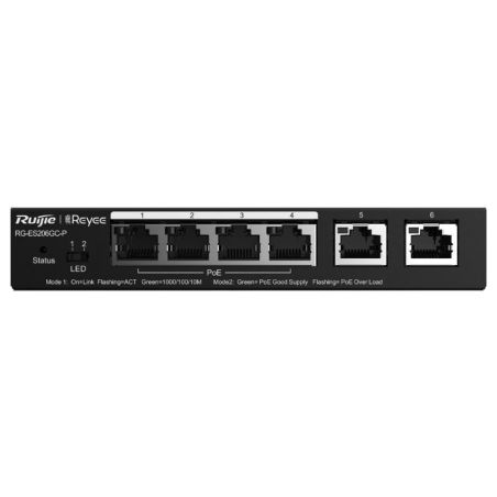 RG-ES206GC-P - Ruijie, Switch de mesa, 6 portas RJ45, Velocidade da…
