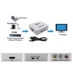 Conversor AV 3xRCA  (audio+video)  a HDMI, reescala a 1080p, alimentado por USB