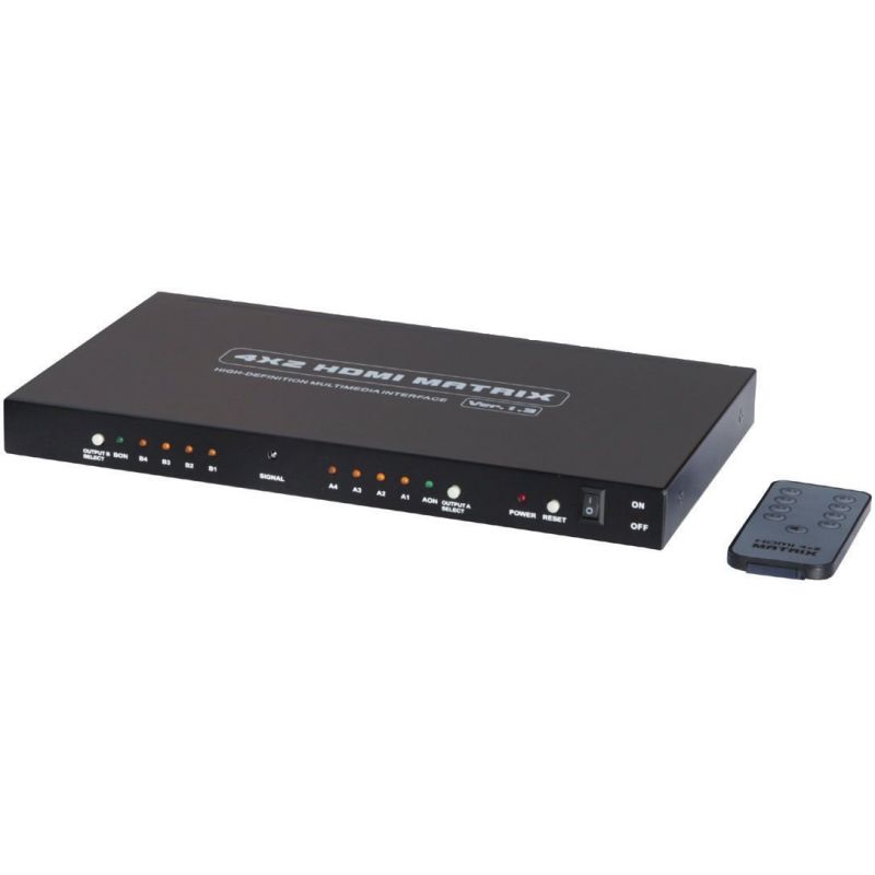 MATRIZ Matrix HDMI 4x2 (4 entradas 2 salidas), mando a distancia IR, 4K, DHCP, 3D