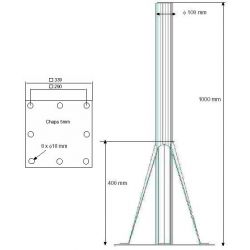 Soporte suelo de acero 100mm/1000 mm para antenas hasta 240 cm