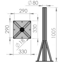 Soporte suelo de acero 80/850 mm para antenas hasta 180 cm