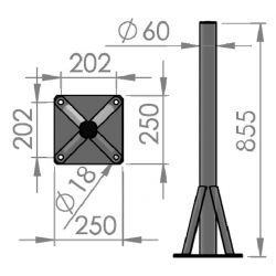 Soporte parabola Suelo 60x855mm con placa de 250x250mm