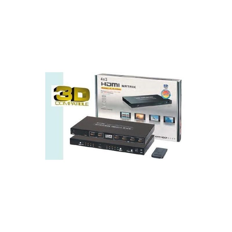 MATRIZ Matrix HDMI 4x2 (4 entradas 2 salidas),IR (mando a distancia) 3DFull