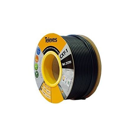 Bobina de cartón 100m de cable coaxial CXT-1 17VAtC.A Negro Televes